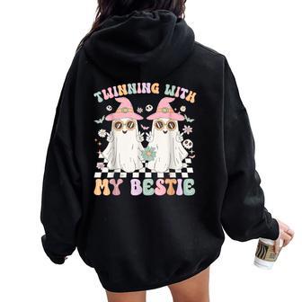 Groovy Twins Ghost Twinning With My Bestie Halloween Women Oversized Hoodie Back Print - Thegiftio UK