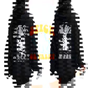 Halloween Ghost Nurse Stick Or Treat Costume Scrub Top Women Women Oversized Hoodie Back Print - Thegiftio