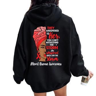 Heart Health Black Melanin Heart Disease Awareness Chd Women Oversized Hoodie Back Print - Thegiftio