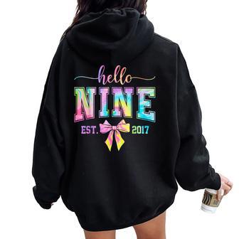 Hello Nine Est 2017 9Th Birthday Coquette 9 Year Old Girl Women Oversized Hoodie Back Print - Thegiftio UK