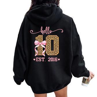 Hello Ten Est 2016 10Th Birthday Girl Double Digits Leopard Women Oversized Hoodie Back Print - Thegiftio UK