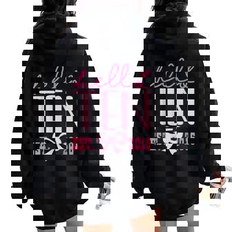 Hello Ten Est 2016 Pink Coquette Happy 10Th Birthday Girl Women Oversized Hoodie Back Print - Thegiftio