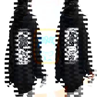 Hope Messy Bun Colon Cancer Awareness Leopard Bleached Women Oversized Hoodie Back Print - Thegiftio