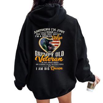 I'm A Spoiled Wife Of A Grumpy Old Veteran Veteran's Wife Women Oversized Hoodie Back Print - Thegiftio UK
