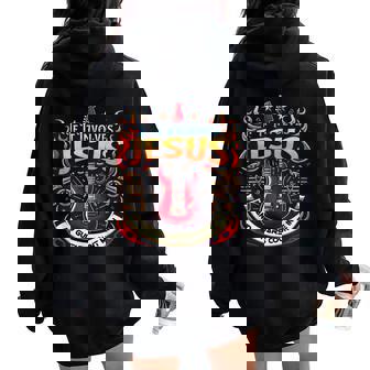 If It Involves Jesus And Guitars Count Me In Christian Women Oversized Hoodie Back Print | Mazezy