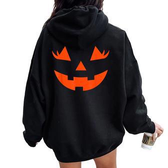 Jack O Lantern Face Girls Pumpkin Halloween Costume Women Oversized Hoodie Back Print - Thegiftio