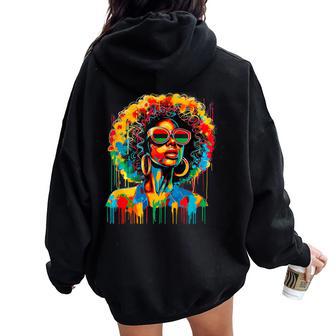 Junenth Black Queen Afro African Melanin Dripping Women Oversized Hoodie Back Print - Thegiftio