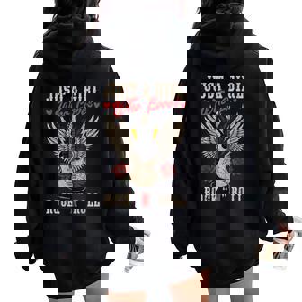 Just A Girl Who Loves Rock N Roll Guitar Rock Music Vintage Women Oversized Hoodie Back Print - Thegiftio