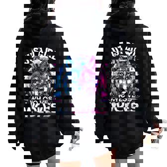 Just A Girl Who Loves Wolves Galaxy Space Wolf Women Oversized Hoodie Back Print | Mazezy
