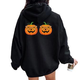 Just Here For The Pumpkins Halloween Couple Men Women Oversized Hoodie Back Print | Mazezy