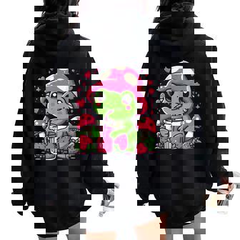 Kawaii Frog & Mushroom Strawberry Lover Women Oversized Hoodie Back Print - Thegiftio