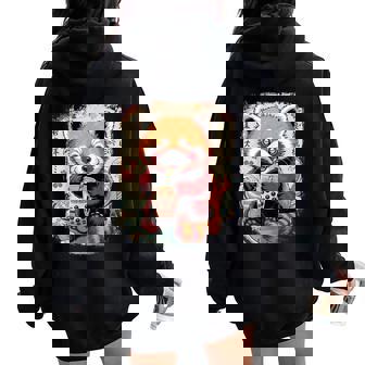 Kawaii Red Panda Boba Anime Japonais Esthétique Filles Adolescentes Sweat à capuche oversize pour femme avec imprimé dans le dos - Cadeauxyz