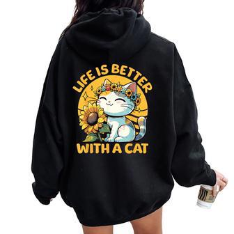 Laida Es Mejor Con Un Gato Divertido Amante De Los Gatos Es Niñas Y Es Women Oversized Hoodie Back Print - Regaloses