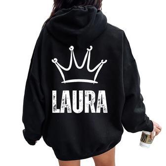 Laura Queen Crown Nombre Personalizado De Cumpleaños 1 Ganador Women Oversized Hoodie Back Print - Regaloses