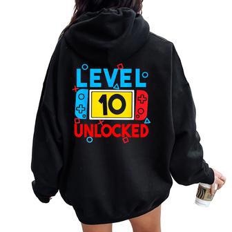 Level 10 Unlocked Gamer 10Th Birthday Video Game Boys Girls Women Oversized Hoodie Back Print - Thegiftio UK