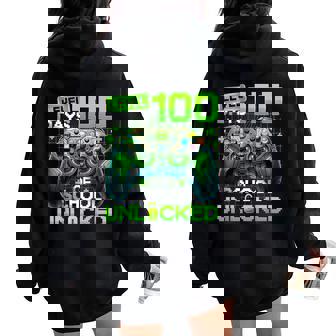 Level 100 Days Of School Unlocked 100Th Day Teacher Boy Women Oversized Hoodie Back Print | Seseable CA