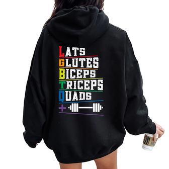 Lgbtq Lats Glutes Biceps Triceps Quads Weightlifting Rainbow Women Oversized Hoodie Back Print - Thegiftio UK