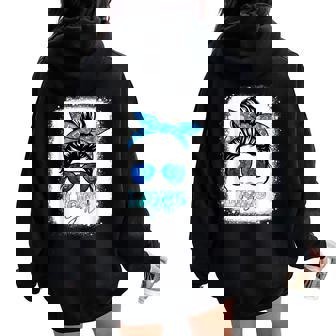 Lions Retro Messy Bun Blue Coquette Women Oversized Hoodie Back Print | Seseable CA