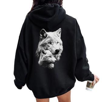 Loup Et Louveteau Hommes Amoureux Des Loups S Loup Manche Longue Sweat à capuche oversize pour femme avec imprimé dans le dos - Cadeauxyz