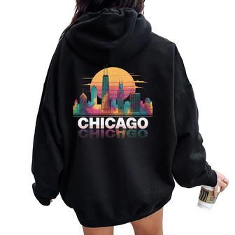 I Love Chicago Skyline Chicago City Tie Dye Chicago Women Oversized Hoodie Back Print - Thegiftio