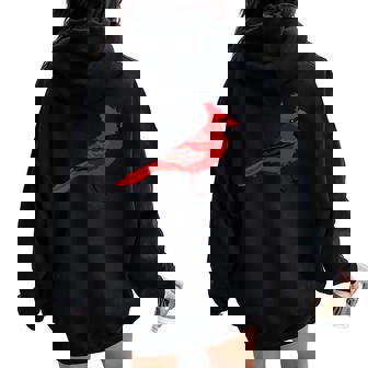 Lovely Northern Cardinal Bird Red Cardinal In Pocket Women Oversized Hoodie Back Print | Mazezy