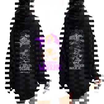 Lupus Warrior Purple Awareness Ribbon Messy Bun Black Women Women Oversized Hoodie Back Print - Thegiftio