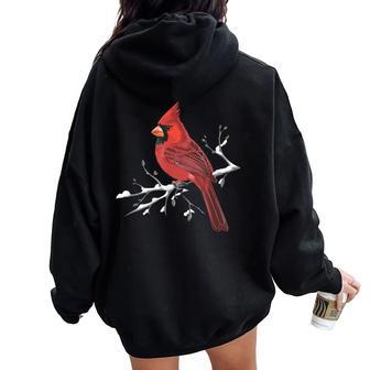 Majestic Red Cardinal Birdwatching Birdwatcher Bird Lover Women Oversized Hoodie Back Print - Thegiftio UK