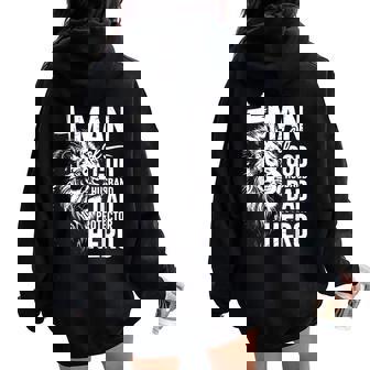 Man Of God Dad Protector Hero Christian Father's Day Women Oversized Hoodie Back Print | Seseable CA