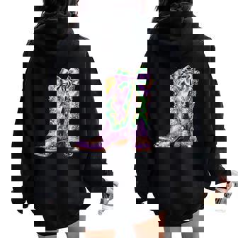 Mardi Gras Western Cowgirl Boots Coquette Bow Girls Women Oversized Hoodie Back Print | Seseable UK