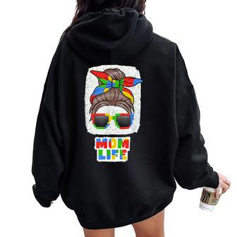 Mom Life Cute Messy Bun Master Builder Building Blocks Women Women Oversized Hoodie Back Print | Mazezy