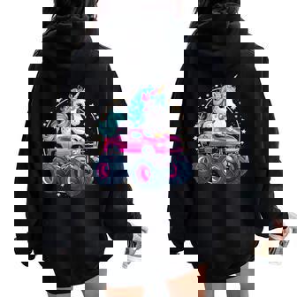 Monster Truck Unicorn Girl Birthday Party Monster Truck Women Oversized Hoodie Back Print - Thegiftio