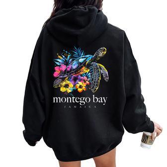Montego Bay Jamaica Sea Turtle Flowers Surfer Souvenir Women Oversized Hoodie Back Print - Thegiftio UK