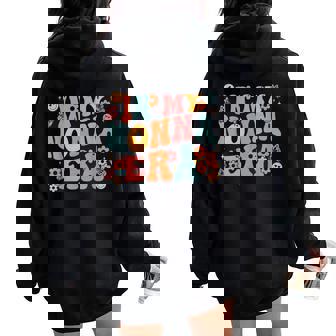 Mother's Day Store Ideas Retro Groovy In My Nonna Era Baby Announcement Small Black Women Oversized Hoodie Back Print - Thegiftio