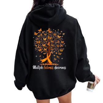 Multiple Sclerosis Awareness Butterfly Orange Ribbon Womens Women Oversized Hoodie Back Print - Thegiftio UK