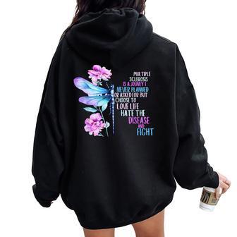 Multiple Sclerosis Awareness Butterfly Ribbon Ms Warrior Women Oversized Hoodie Back Print | Mazezy