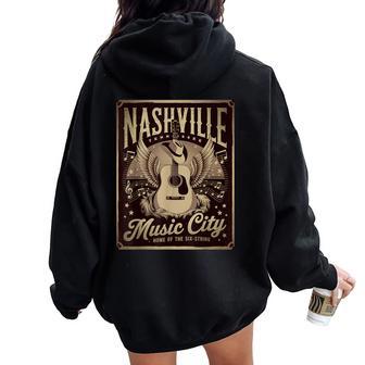 Nashville Tennessee Music City Guitar Western Cowboy Women Oversized Hoodie Back Print | Mazezy
