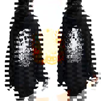 Nurse Ghost Pumpkin Halloween Autumn Nurse Halloween Women Oversized Hoodie Back Print | Mazezy