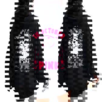 In October We Wear Pink Ghost Nurse Breast Cancer Awareness Women Oversized Hoodie Back Print | Seseable CA