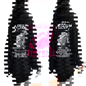 In October We Wear Pink And Watch Football Pink Cancer Women Oversized Hoodie Back Print - Thegiftio