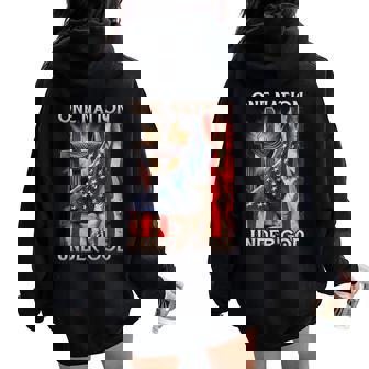 One Nation Under God Us Flag 4Th Of July Patriotic Christian Women Oversized Hoodie Back Print - Thegiftio