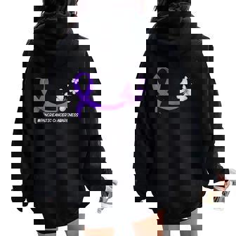 Pancreatic Cancer Awareness Ribbon Purple Butterfly Support Women Oversized Hoodie Back Print | Mazezy