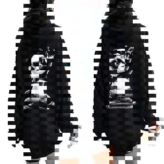 Panda Rétro Rock Musique Cadeaux Hommes Enfants S Panda Drôle Sweat à capuche oversize pour femme avec imprimé dans le dos - Cadeauxyz