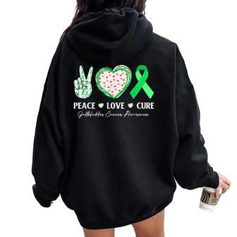 Peace Love Cure Gallbladder Cancer Awareness For Men Women Oversized Hoodie Back Print - Thegiftio UK