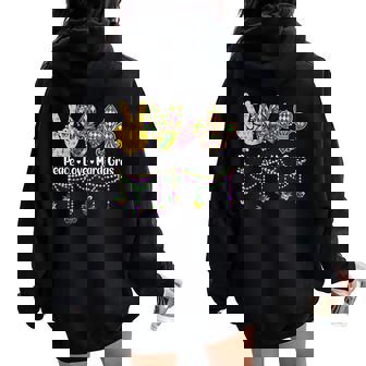 Peace Love Mardi Gras Girl Carnival Parade 2026 Women Oversized Hoodie Back Print - Thegiftio