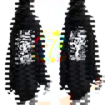 Penguin 7Th Birthday For Boy Girl 7 Years Old Seven Penguin Women Oversized Hoodie Back Print | Mazezy