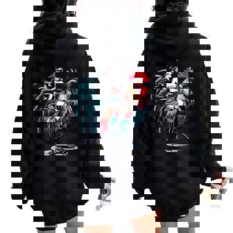 Pin-Up Girl Riding Rooster Vintage Patriotic Women Oversized Hoodie Back Print | Mazezy