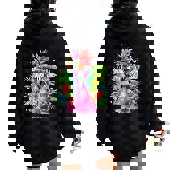 Pink Flamingo Party Tropical Bird With Sunglasses Holiday Women Oversized Hoodie Back Print - Thegiftio