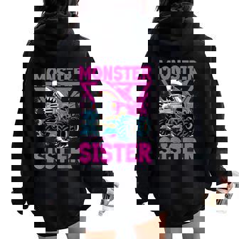 Pink Shark Monster Truck Sister Monster Truck Are My Jam Women Oversized Hoodie Back Print | Seseable FR