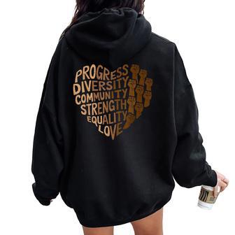 Progress Diversity Equity Black History Melanin Girls Women Oversized Hoodie Back Print - Thegiftio