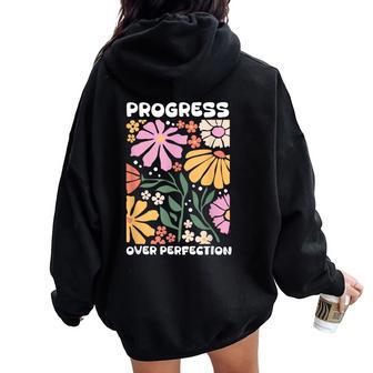 Progress Over Perfection Aba Therapist Behavior Rbt Floral Women Oversized Hoodie Back Print - Thegiftio UK